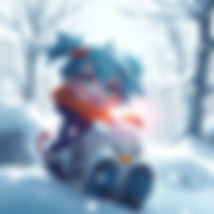 Cirno, a playful character, is enjoying a snowy day with icy elements around her, embodying her mischievous nature.
