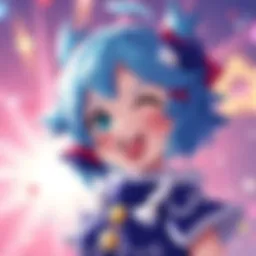 Cirno's Cute Taunt Cirno playfully sticking her tongue out, surrounded by sparkles and a bright background, showcasing her charming expression.