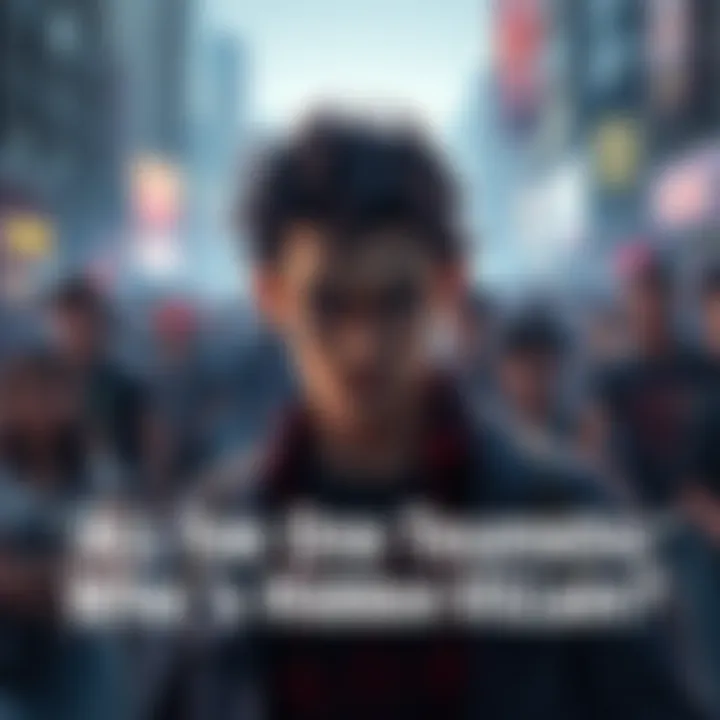 A character blending in with Citizens, showing a subtle villainous expression while dressed in casual clothing.