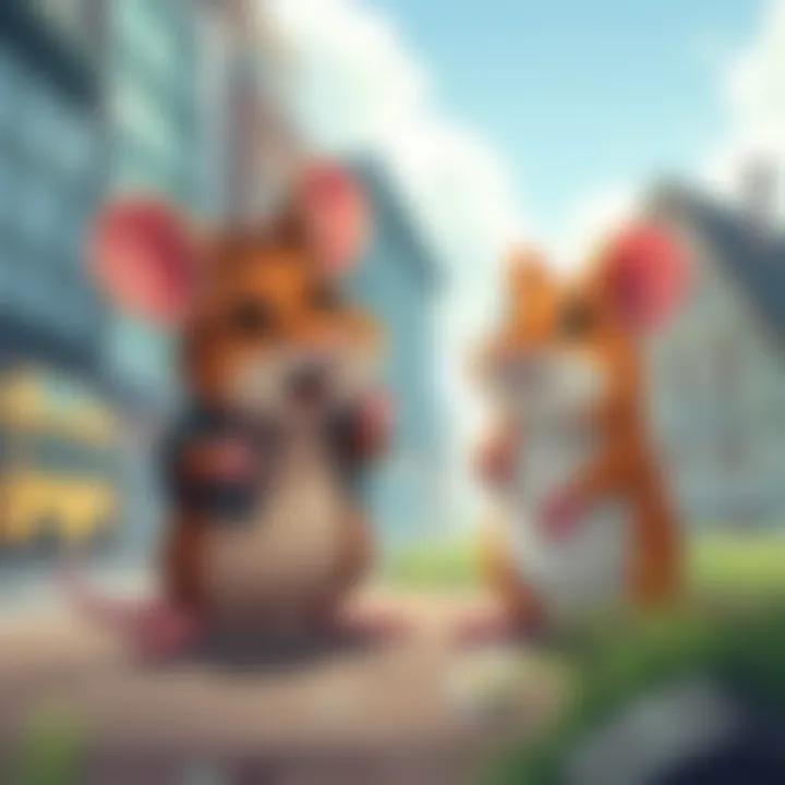 A city mouse in a busy urban setting looks surprised while a country mouse in a peaceful rural scene appears content, showing the contrast between their lives.