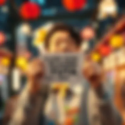 Person excitedly showing a 'glazing Yuta' offer with anime-themed decorations in the background