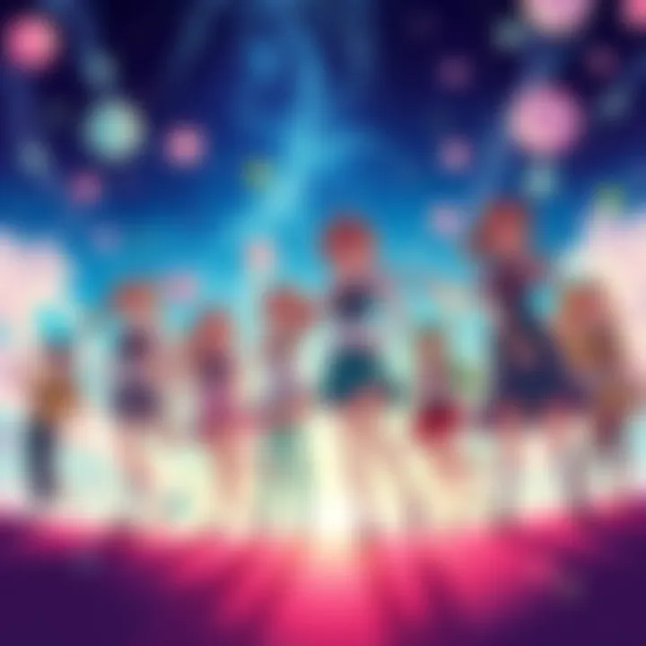 An illustration representing the iconic characters from CLAMP's popular series like Cardcaptor Sakura and Tsubasa, showcasing their unique art style and vibrant colors