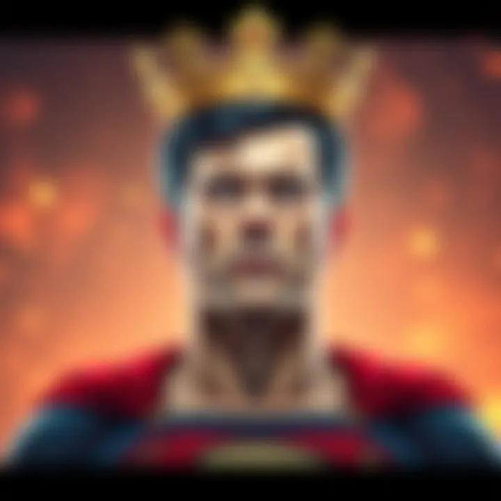 Clark Kent crowned A representation of Clark Kent with a crown, symbolizing his title as the most powerful character starting with C