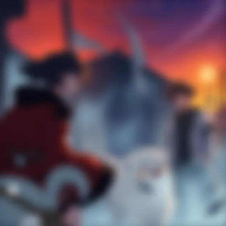 A scene showing peasants in Black Clover discussing their struggles, with characters Yuno and Asta nearby, highlighting class disparity in the magical world.