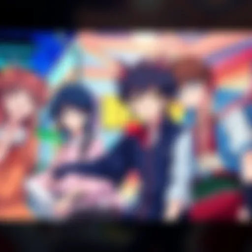 Classic anime scene with characters A vibrant scene from a classic anime featuring iconic characters in a colorful setting, showcasing their unique designs and expressions.
