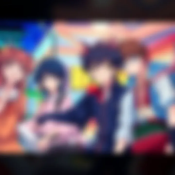 Classic anime scene with characters A vibrant scene from a classic anime featuring iconic characters in a colorful setting, showcasing their unique designs and expressions.