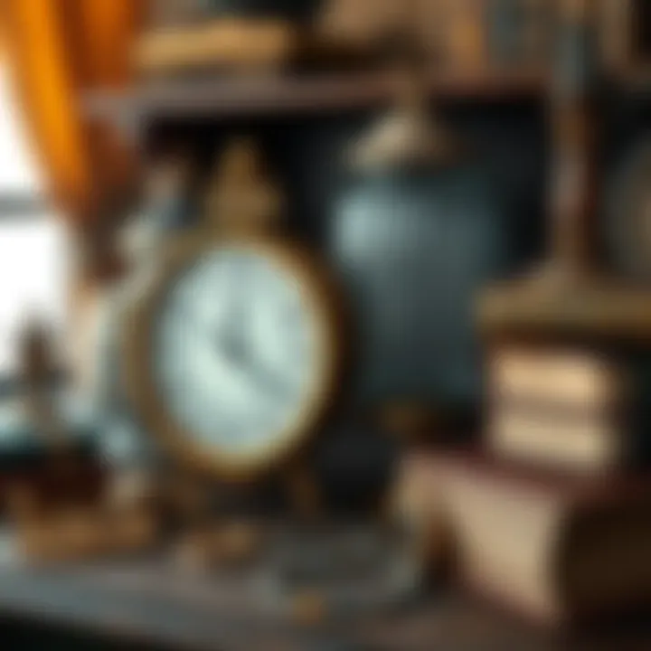 A collection of vintage items including an old clock, jewelry, and books, showcasing their timeless charm.