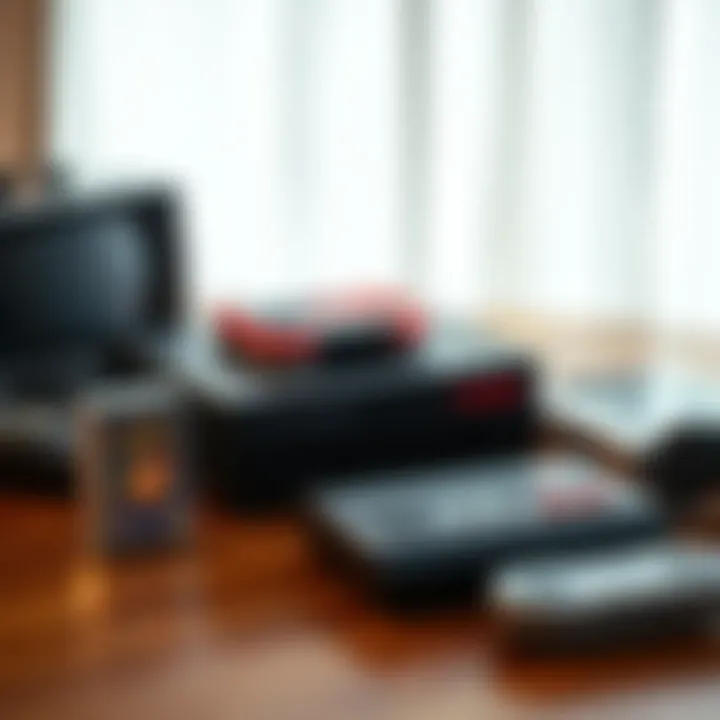 Classic Video Games A collection of classic video game cartridges and a vintage console on a wooden table, evoking nostalgia for childhood gaming experiences.