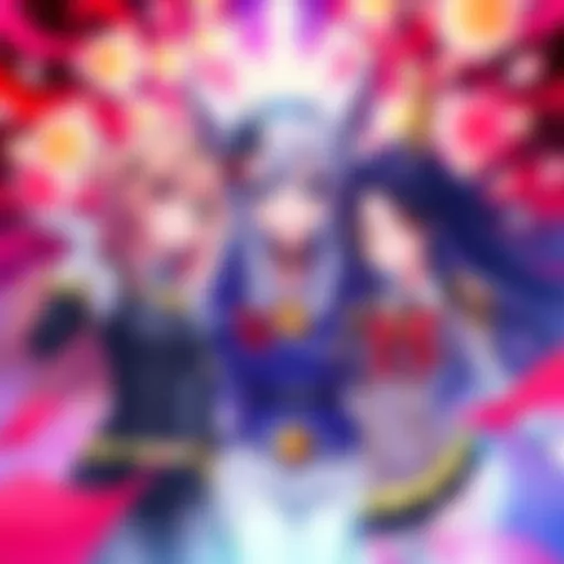 Claymore Characters Three popular characters from Claymore anime, Galatea, Helen, and Deneve, in a colorful scene highlighting their unique personalities and traits.