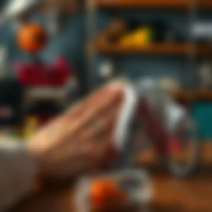 A person gently cleaning a collectible figure and a bike with a soft cloth, removing stains without causing damage.