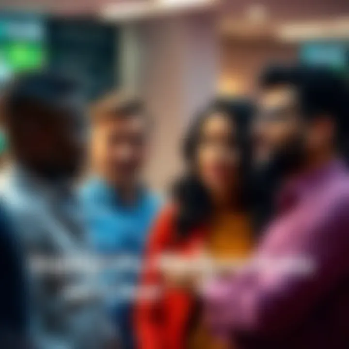 A diverse group of people having a conversation, showing expressions of understanding and connection