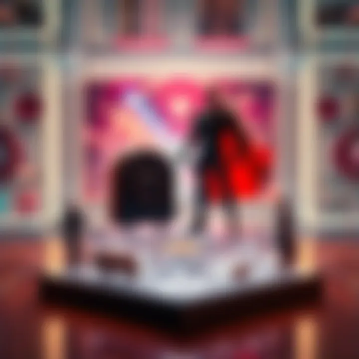 A figure display with a clear base showcasing the collectible in an elegant setup