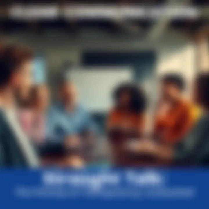 A group of diverse people in a meeting discussing ideas openly, with notes and digital devices in front of them.