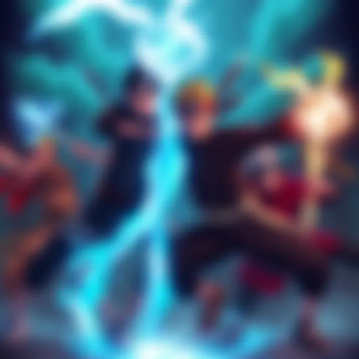 A group of characters performing various clone jutsu techniques in action, showcasing their unique abilities.
