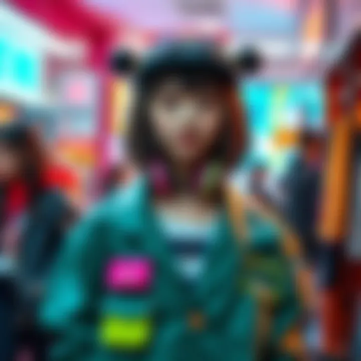 A person showcasing a quick closet cosplay look made from everyday clothing, vibrant colors and playful accessories, preparing for the Okama Nakama event.