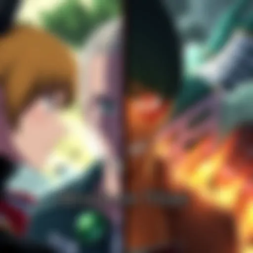 Code Geass and Attack on Titan Comparison A split image showing key characters from Code Geass on one side and Attack on Titan on the other, highlighting their intense expressions during a battle scene.