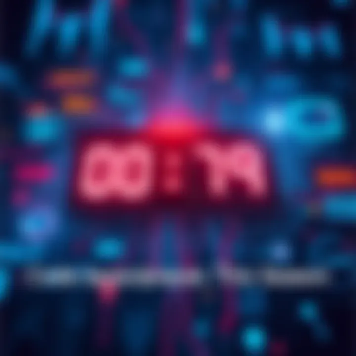 A digital countdown timer showing the days left until the launch of new code, surrounded by tech-themed graphics.