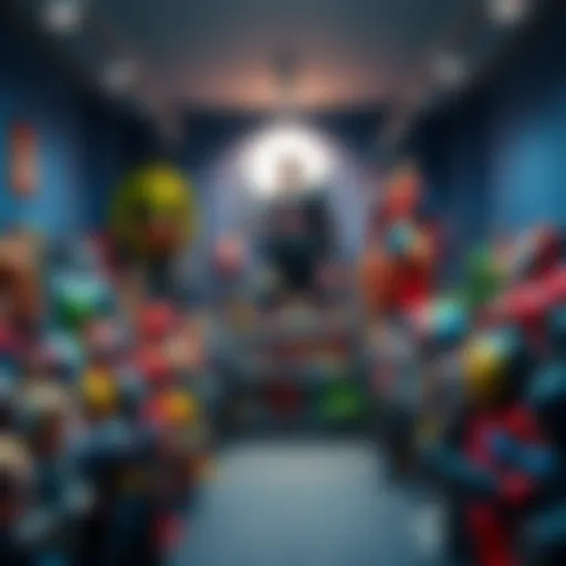A vibrant display of various collectible figures arranged neatly in a dedicated space, showcasing their colors and details.