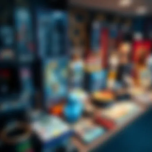 A well-organized display of a collectible set with various items arranged attractively