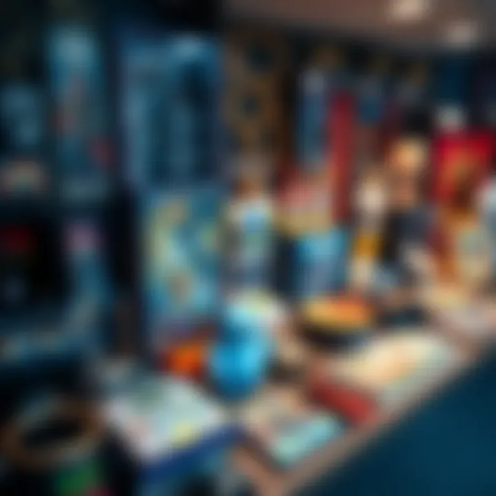 A well-organized display of a collectible set with various items arranged attractively