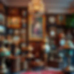 A diverse range of rare antiques and artistic pieces displayed in an elegant setting.