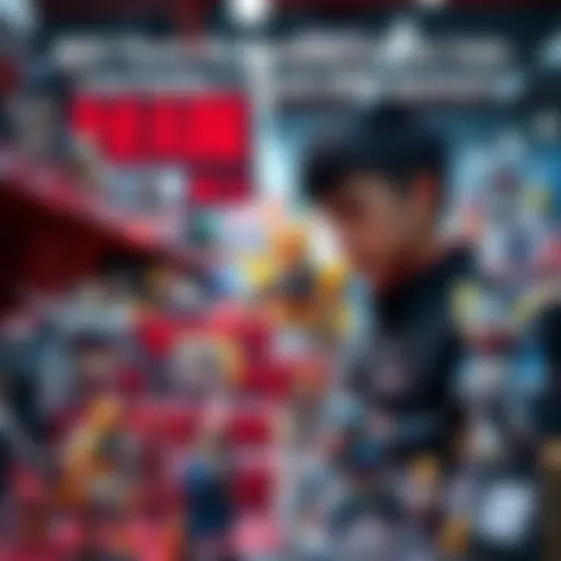 A collector examines various figures on display, indicating anticipation for upcoming sales.