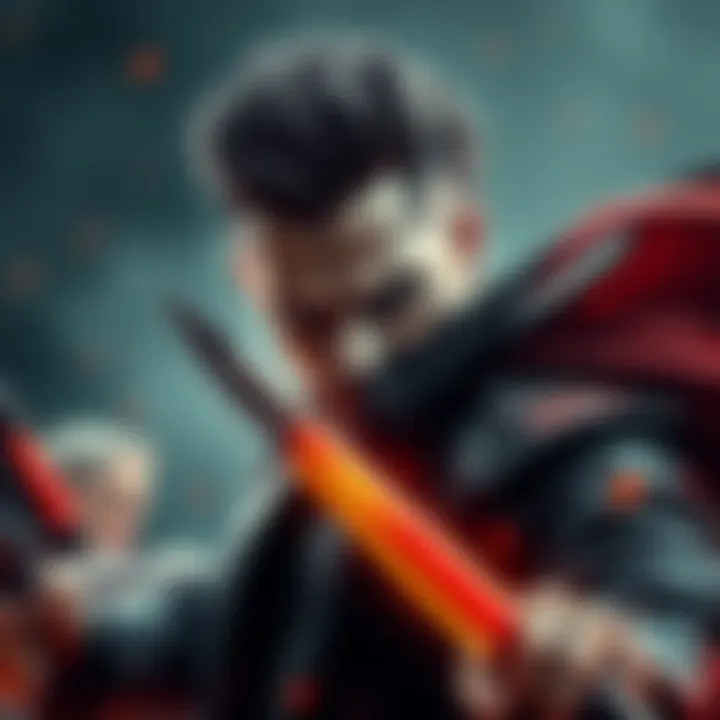 Colonel Mustang Transformed into Lust Colonel Mustang in a dramatic pose, now resembling Lust, with a fierce expression and dark attire. The background hints at a battle scene, showcasing intense emotions.