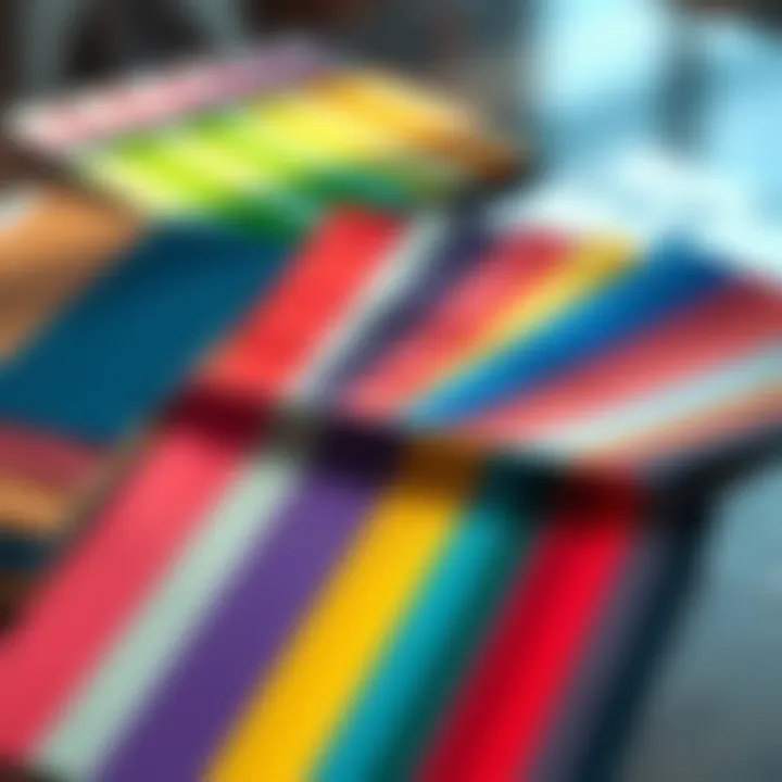 A selection of vibrant color swatches laid out on a table, representing various branding options for Near.