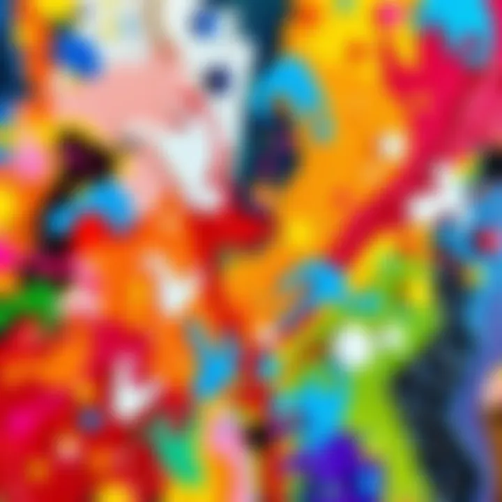 An abstract painting showcasing bright colors blending together, representing personal creativity and emotional expression through art.