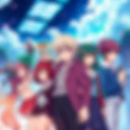 A group of vibrant anime characters showcasing various visual styles and action poses from popular series