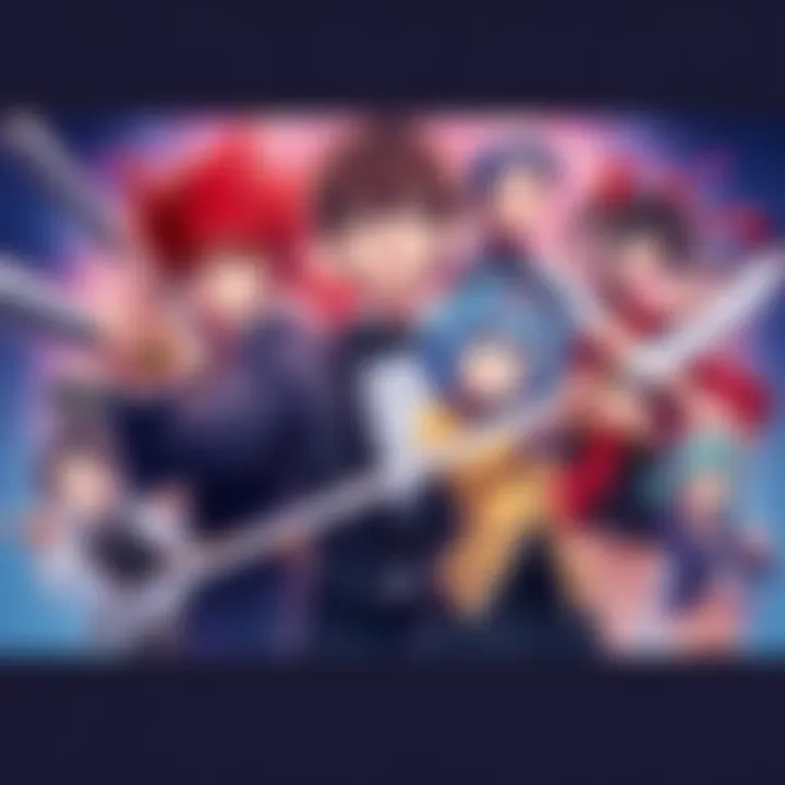 Colorful anime characters A group of diverse anime characters from various genres, including fighting and slice of life, showcasing their unique styles