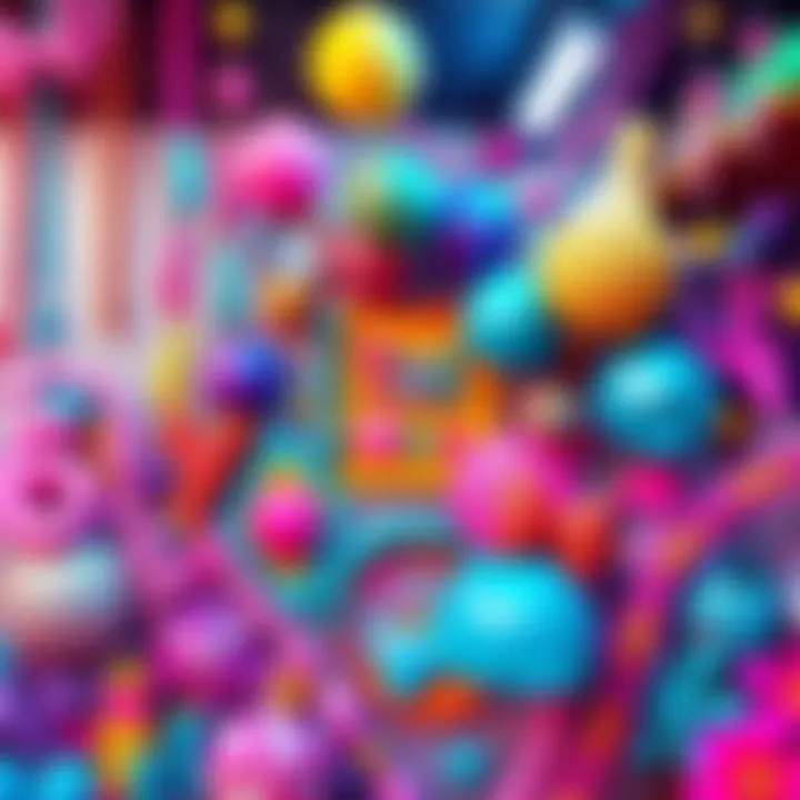 A vibrant collage of artificial elements showcasing trendy decorations and playful designs