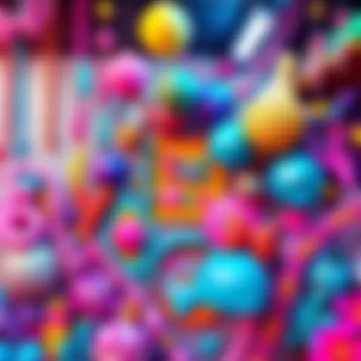 Colorful faux aesthetic art A vibrant collage of artificial elements showcasing trendy decorations and playful designs