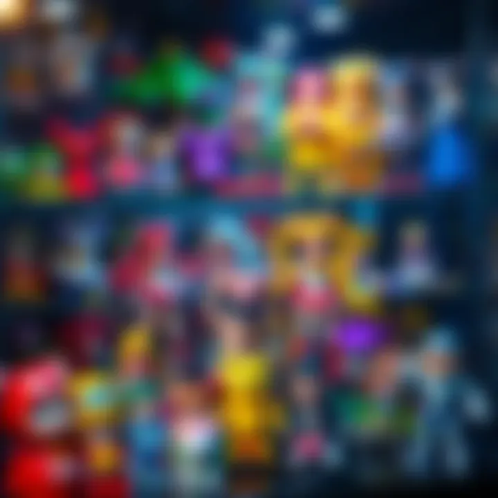 A display of various colorful figurines, including Sailor Moon figures, in a collector's cabinet