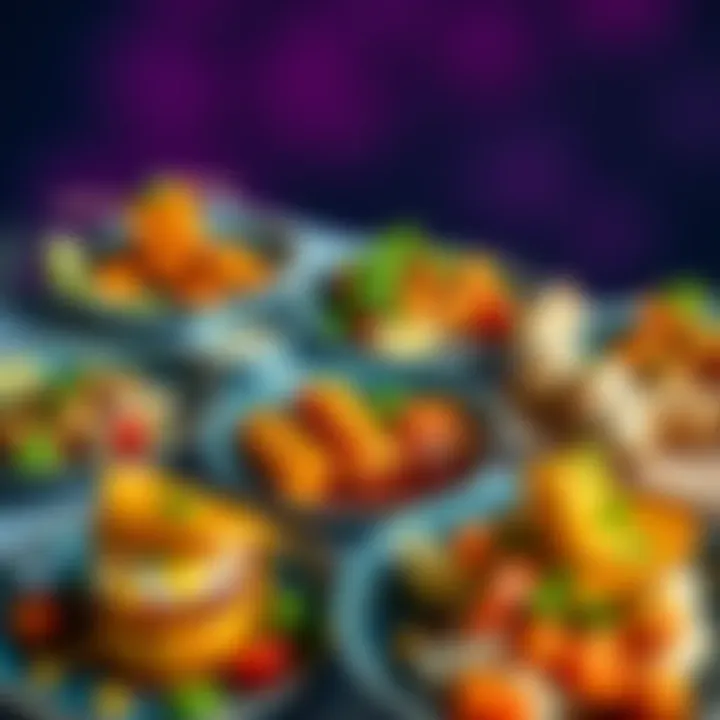 A collection of vibrant dishes inspired by a new movie trailer, featuring unique ingredients and playful presentation