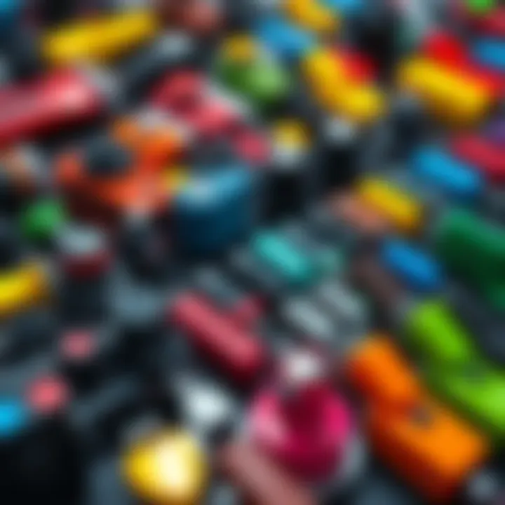 A display of various model toggles in bright colors and unique designs