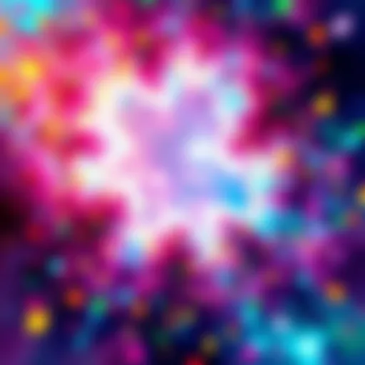 A vivid and intricate background filled with various colors and shapes, resembling a dreamlike world, inspired by Iblard Jikan.