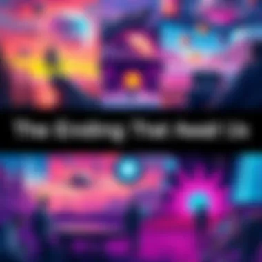 Colorful Art Depicting Future Scenes A vibrant artwork showing various futuristic landscapes and people interacting with technology and nature.