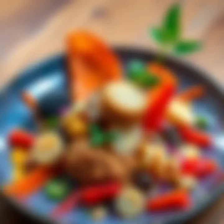 A vibrant plate showcasing a unique mix of unexpected food items, highlighting strange flavor combinations.