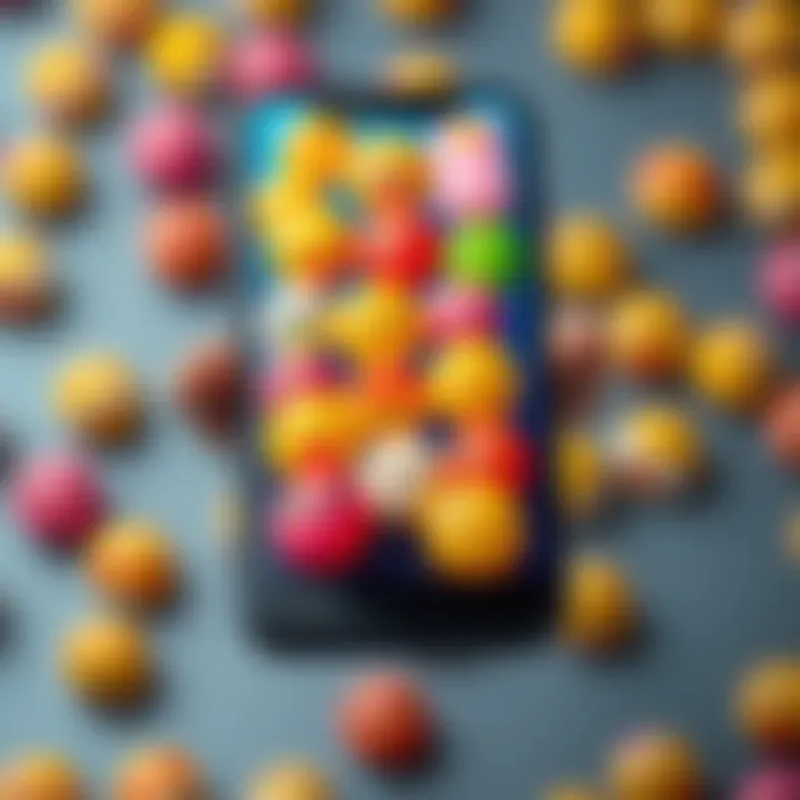 A smartphone screen displaying various colorful emojis in a text messaging app, demonstrating emotional expression and connection between people.