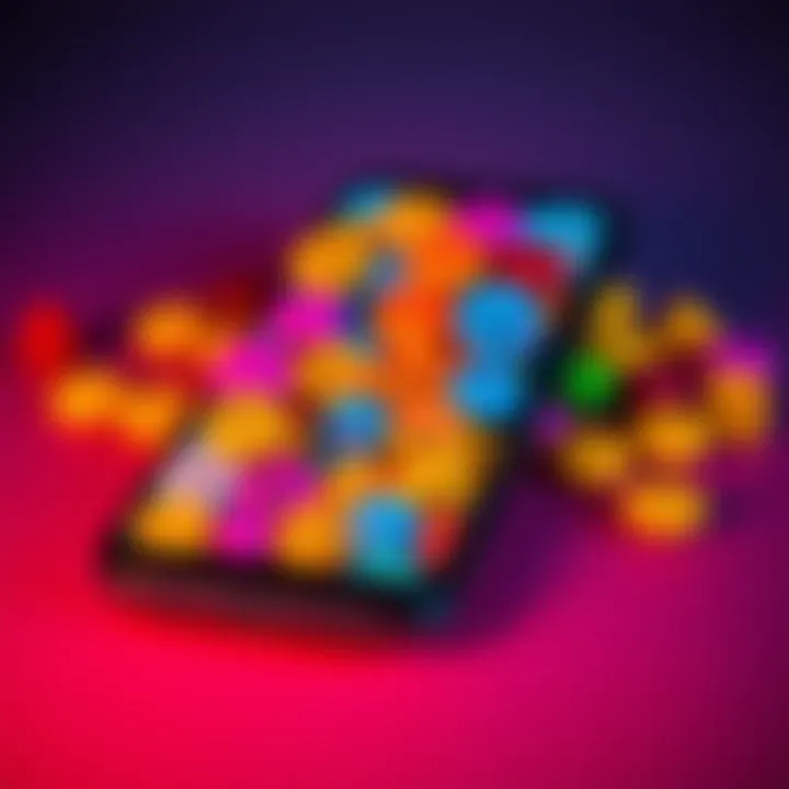 A smartphone displaying various colorful emojis, symbolizing modern communication and emotional expression among people.