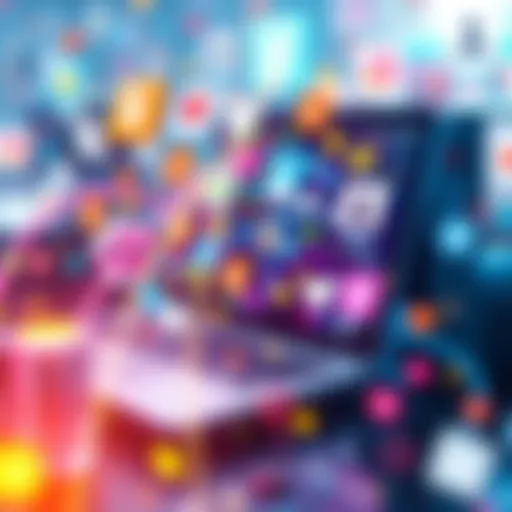 A vibrant artwork illustrating various elements of the internet, including social media icons and digital connections.