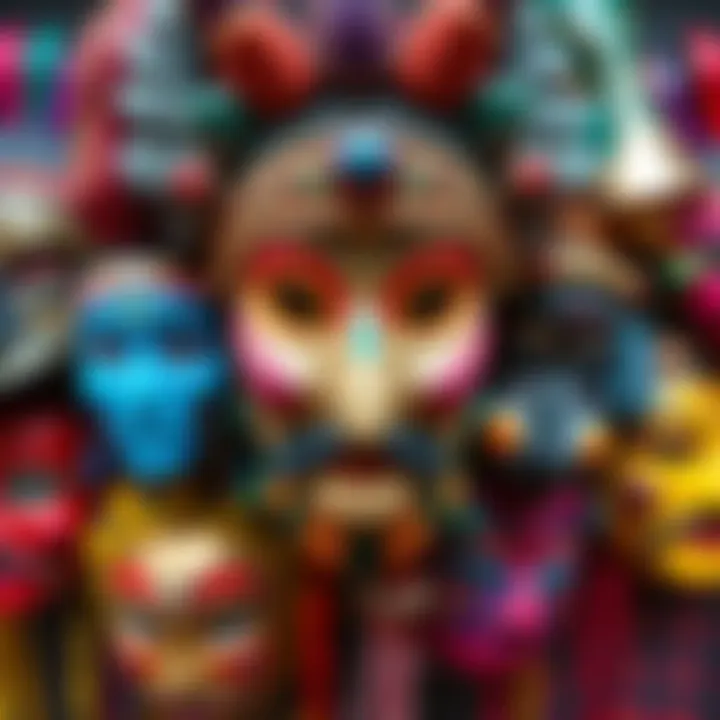 A variety of colorful masks showcasing different shapes and patterns, highlighting their cultural significance and artistic styles.