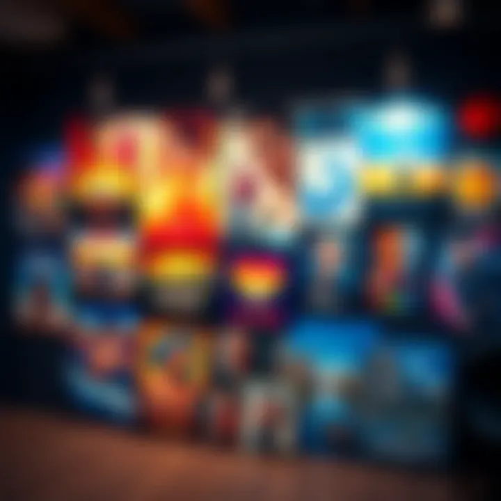 Colorful poster collection A variety of colorful posters showcasing movies, art, and music