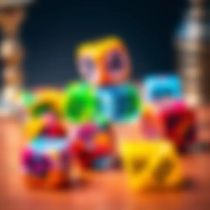 A vibrant set of resin dice with various paint colors, showcasing different styles for the numbers. The community is invited to choose their favorite colors.