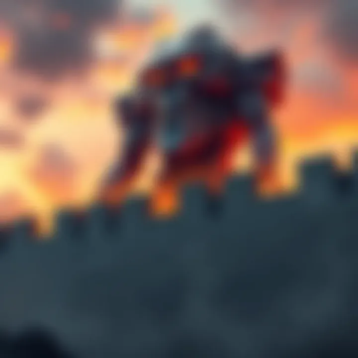 A giant titan looming over a massive stone wall, representing the Colossal Titans and their presence in the walls.