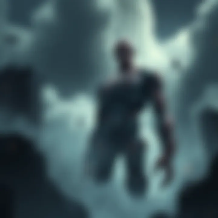 The Colossal Titan stands tall, showing a pained expression while surrounded by a gloomy atmosphere, illustrating its struggles.