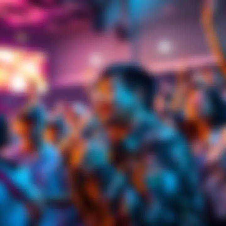 A comedian speaking out against Hololive VTuber Hakui Koyori during a WBC event, while fans show support in the background.