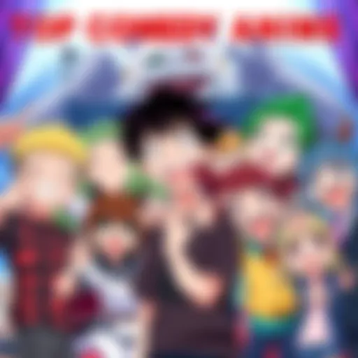 A group of animated characters from various comedy anime, showing their playful expressions and funny poses.