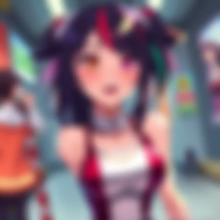 Critique of a female anime character with exaggerated features and bright colors, standing in an expressive pose.